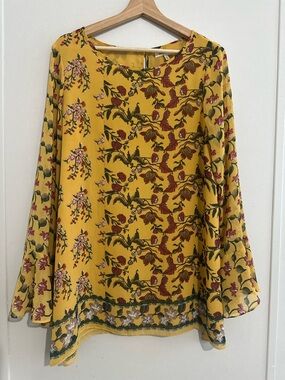 Max Studio Yellow Floral Long-Sleeve Blouse